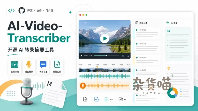 AI-Video-Transcriber | 开源转录工具 - 视频播客摘要 - Docker可部署 - 杂货喵