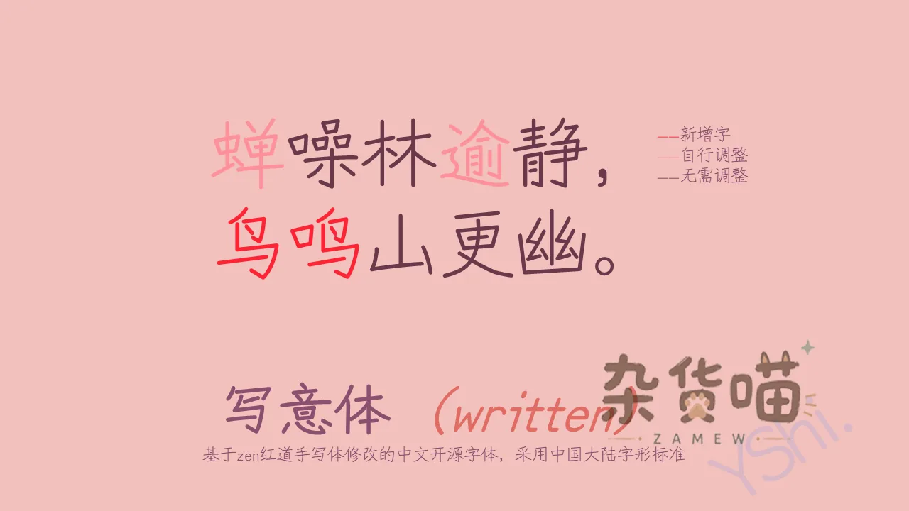 写意体简体汉字字形与版本调整标注样张