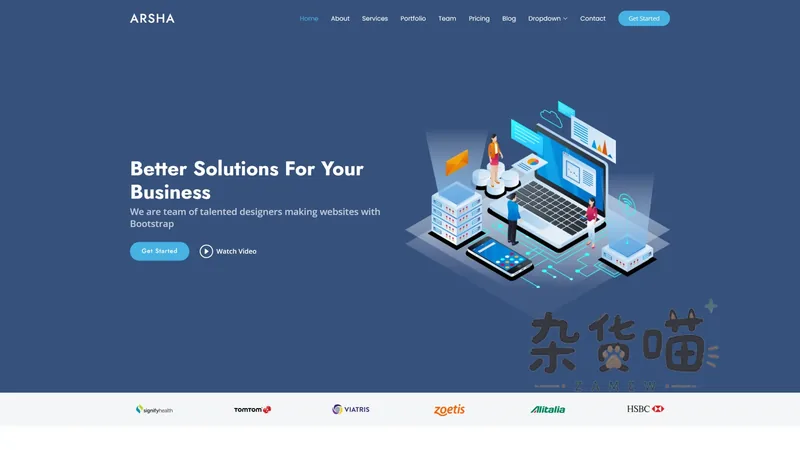 企业官网多页 Bootstrap 5 模板 | Arsha - 7 页与作品筛选 - 杂货喵