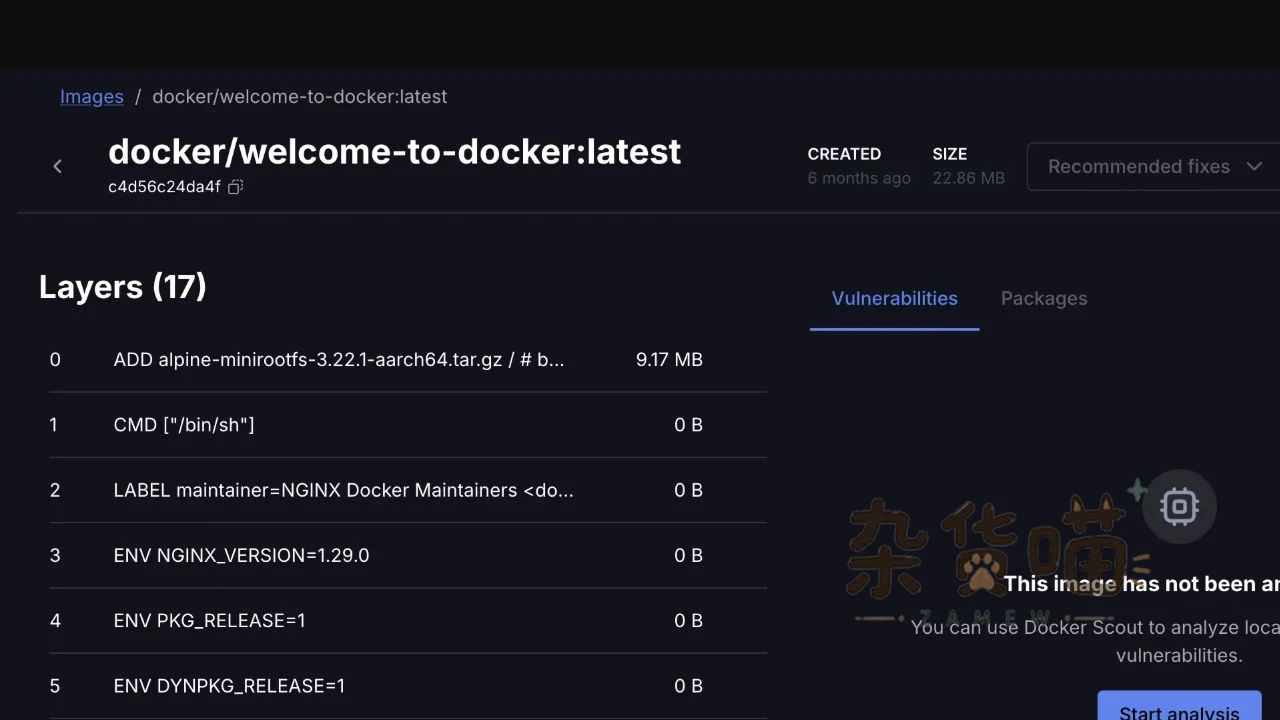 Docker Desktop 镜像层与漏洞分析界面