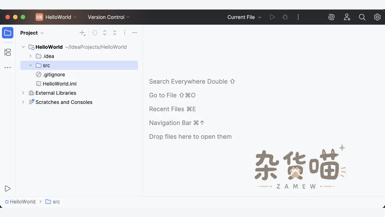 IntelliJ IDEA 官方项目窗口:HelloWorld Java 项目与 Project 视图