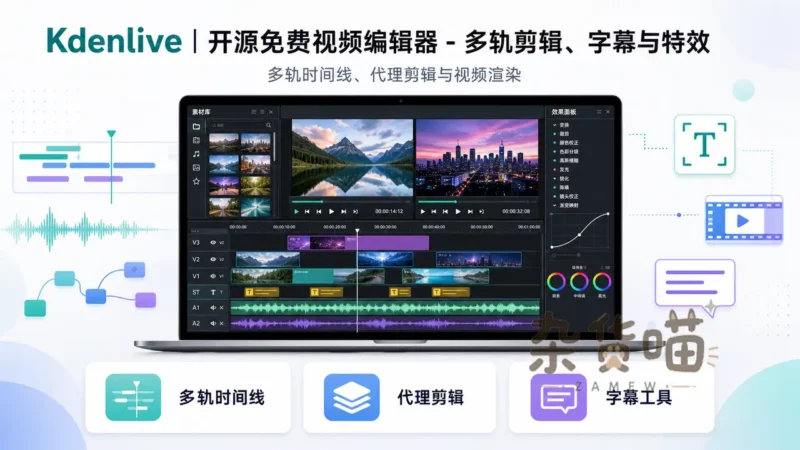 Kdenlive | 开源非线性视频编辑器 - 多机位剪辑、字幕与嵌套时间线 - 杂货喵