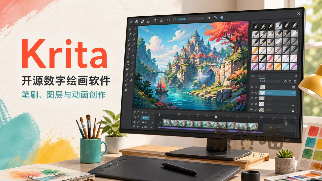 Krita 开源数字绘画软件封面:笔刷、图层与动画创作