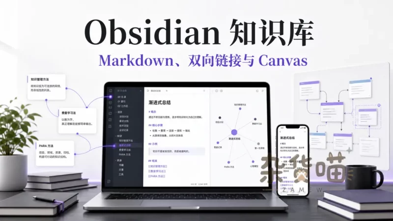 Obsidian | 本地 Markdown 知识库 - 双向链接、Canvas 与同步边界 - 杂货喵