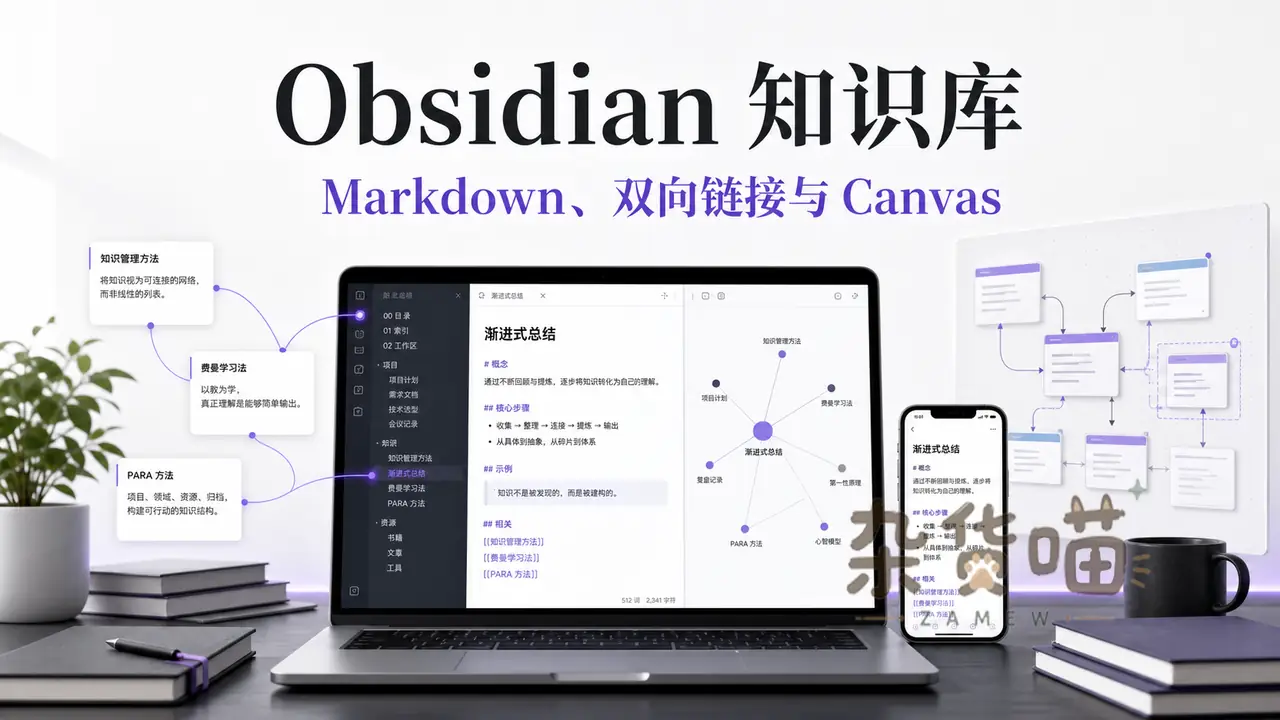 Obsidian 知识库封面:Markdown、双向链接与 Canvas