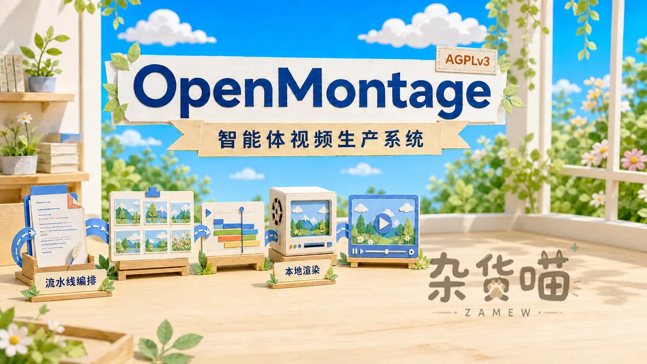 OpenMontage 智能体视频生产系统高亮鲜艳纸艺封面