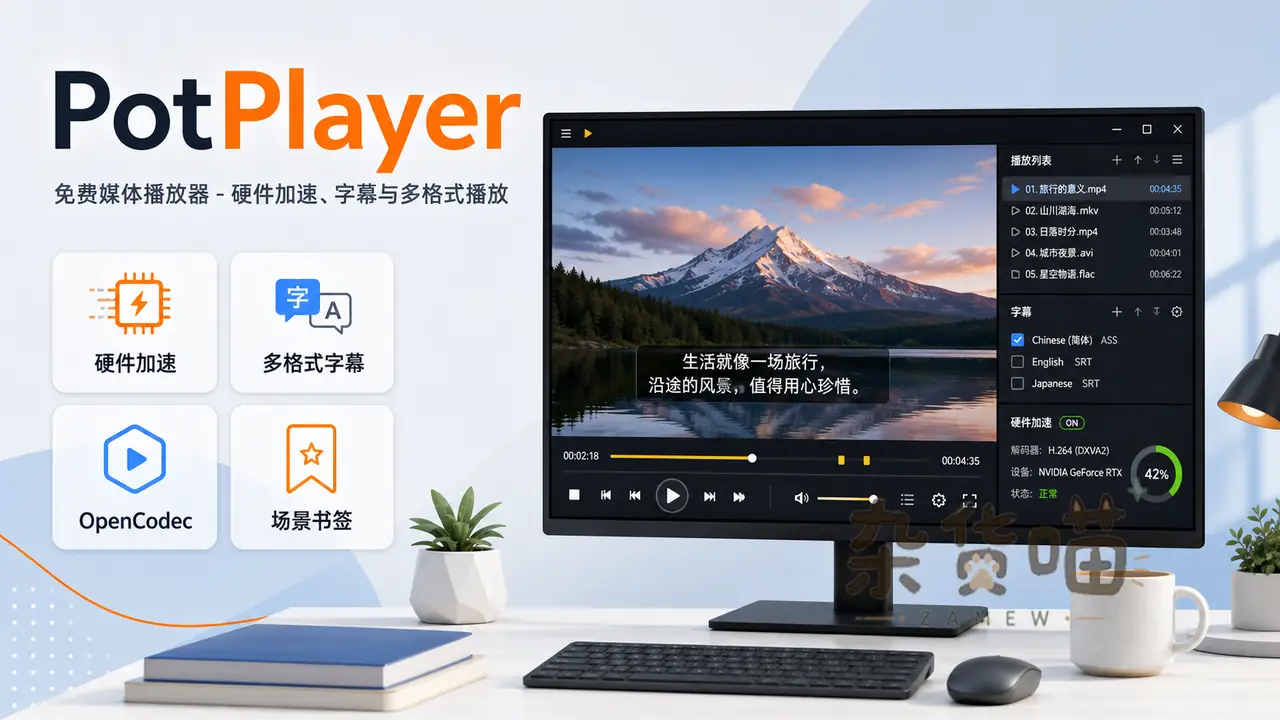 PotPlayer 免费媒体播放器封面：硬件加速、字幕与多格式播放