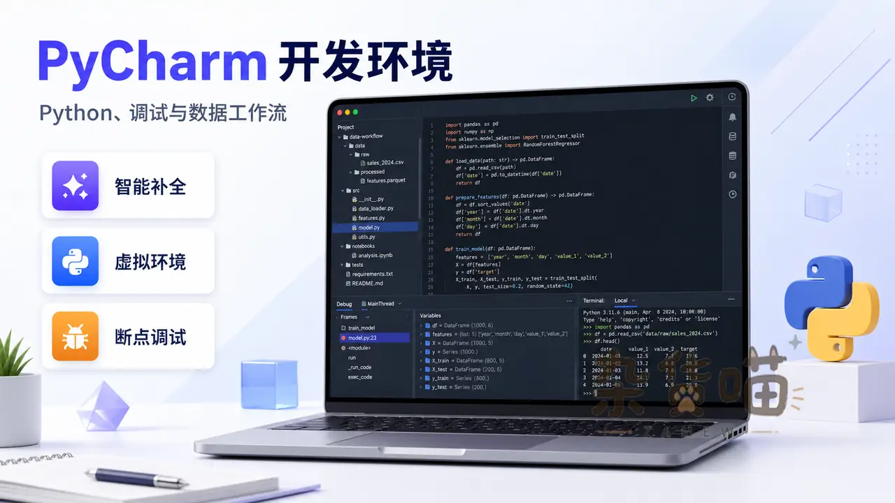 PyCharm 开发环境封面:Python、调试与数据工作流