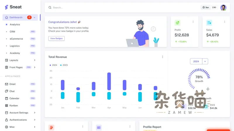 管理后台 HTML 与 VueJS 双版本模板 | Sneat - Bootstrap 5 与 Vue 3 - 杂货喵