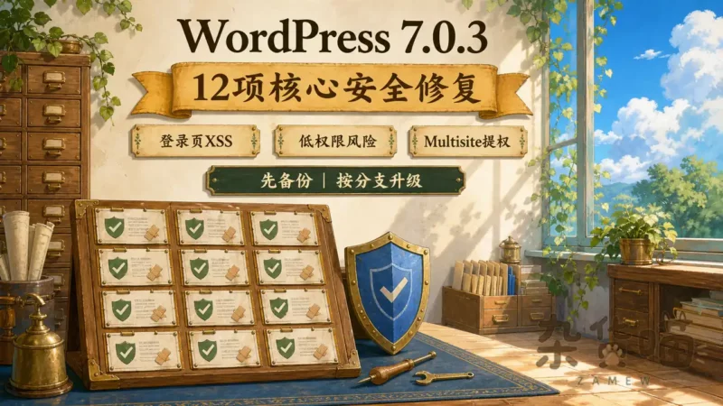WordPress 7.0.3 安全更新解读：12 项漏洞、受影响版本与升级检查清单 - 杂货喵