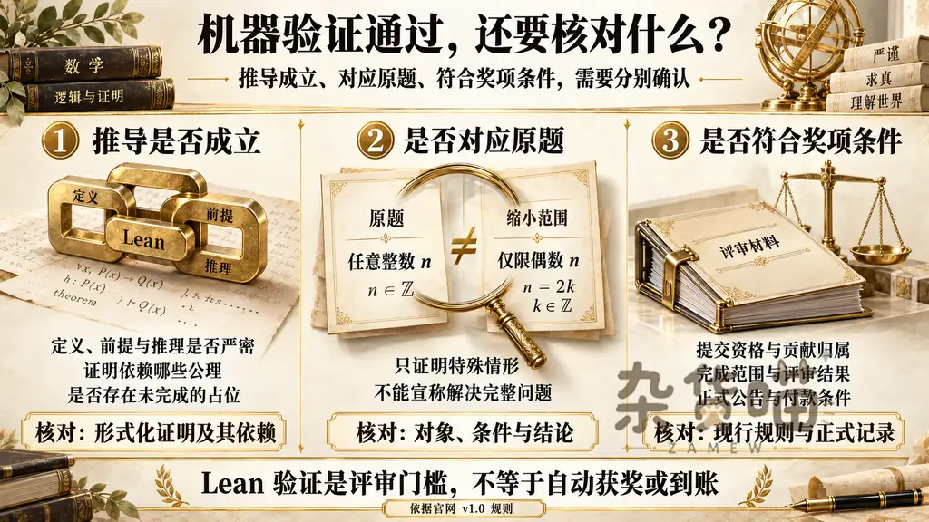 推导成立、对应原题和符合奖项条件的三项独立核对