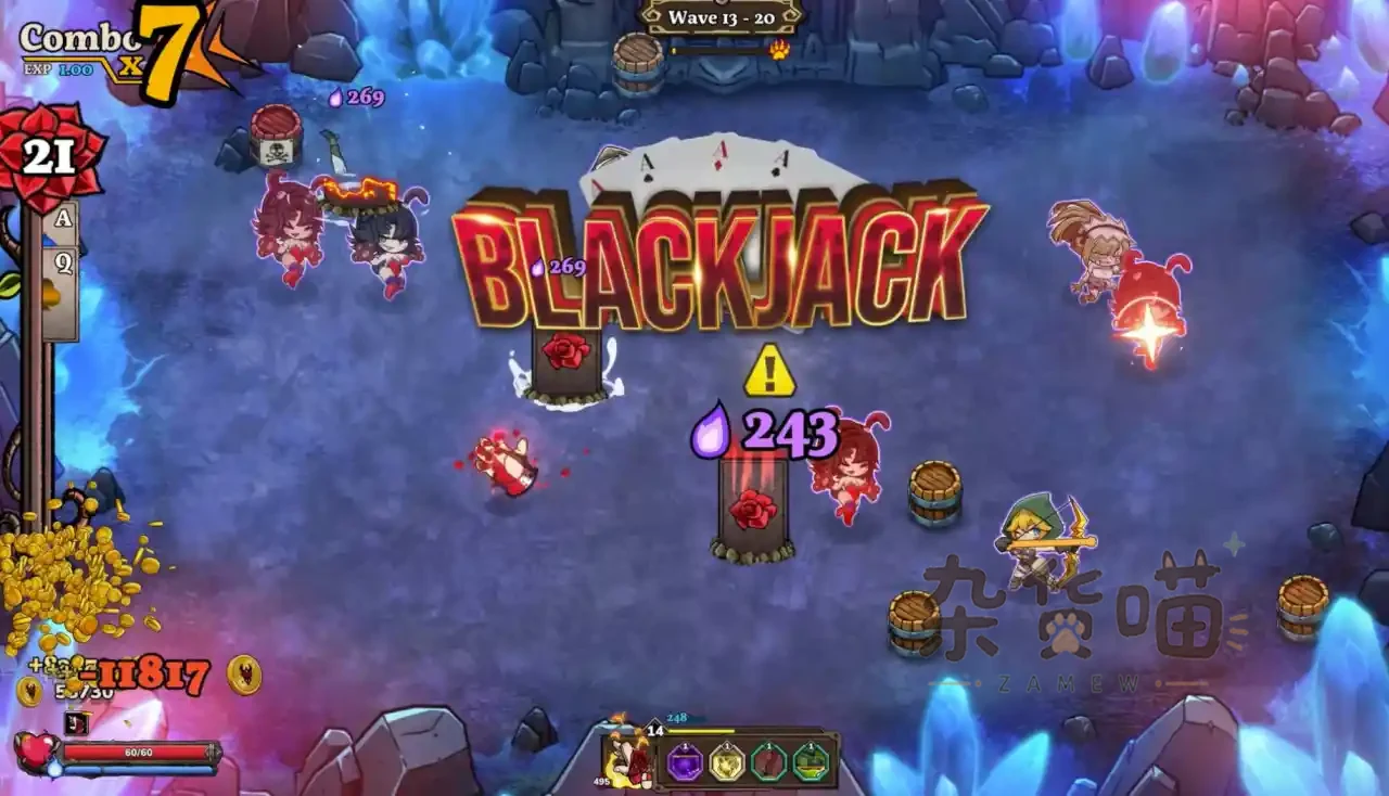 《关于我转生成为变态手的那档事》Blackjack卡牌技能与Wave 13战斗界面