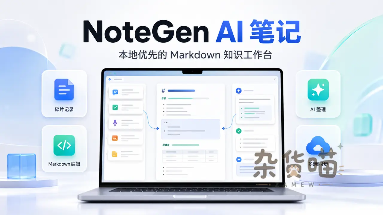NoteGen AI 笔记、本地 Markdown 编辑与知识整理封面