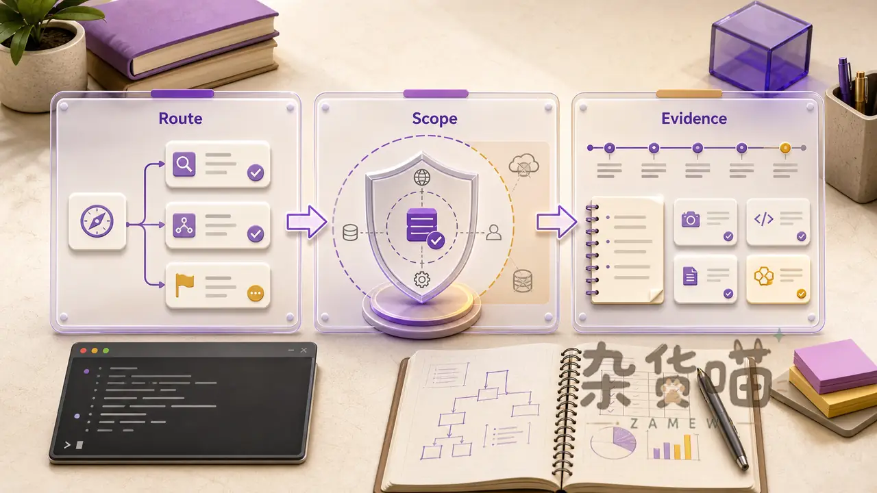reverse-skill 路由、范围与证据流程示意图