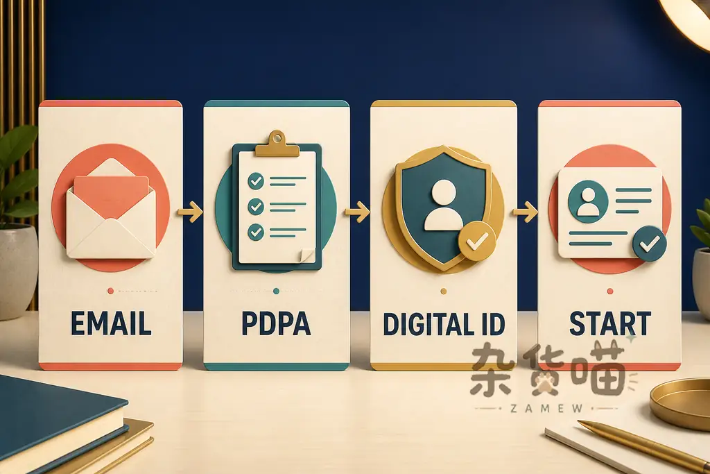 TH-AI Passport 注册流程示意图:邮箱、PDPA、Digital ID 与开始使用