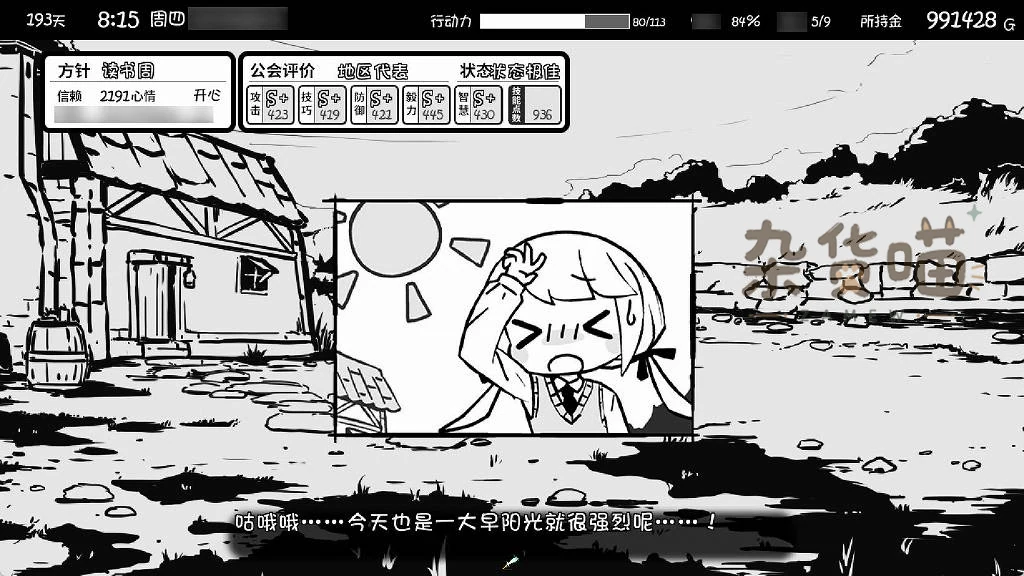 妹相随黑白小镇剧情画面及日期、行动力、持有金和能力面板
